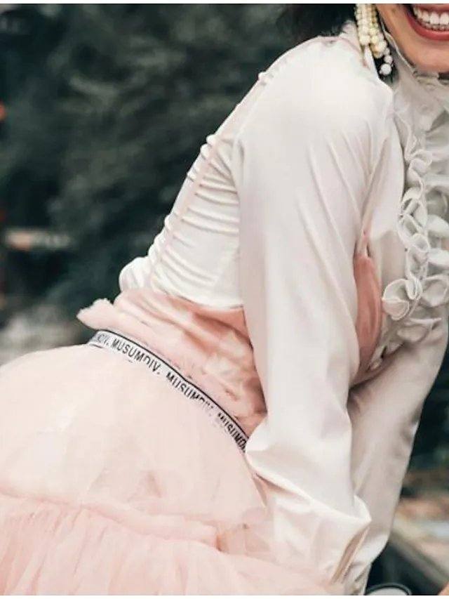 Two Piece Convertible Elegant Holiday Prom Dress High Neck Long Sleeve Sweep / Brush Train Tulle with Pleats Ruffles - RongMoon