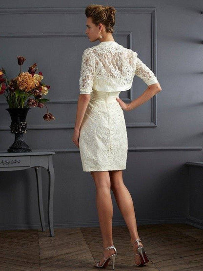 Sheath/Column Sweetheart Sleeveless Beading Short Taffeta Mother of the Bride Dresses - RongMoon