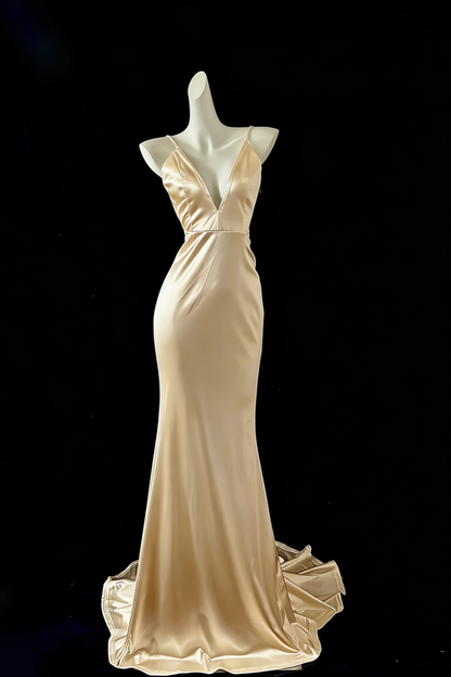 White Mermaid Elegant Long Satin Ball Gown Evening Dress Party Dress gh4474