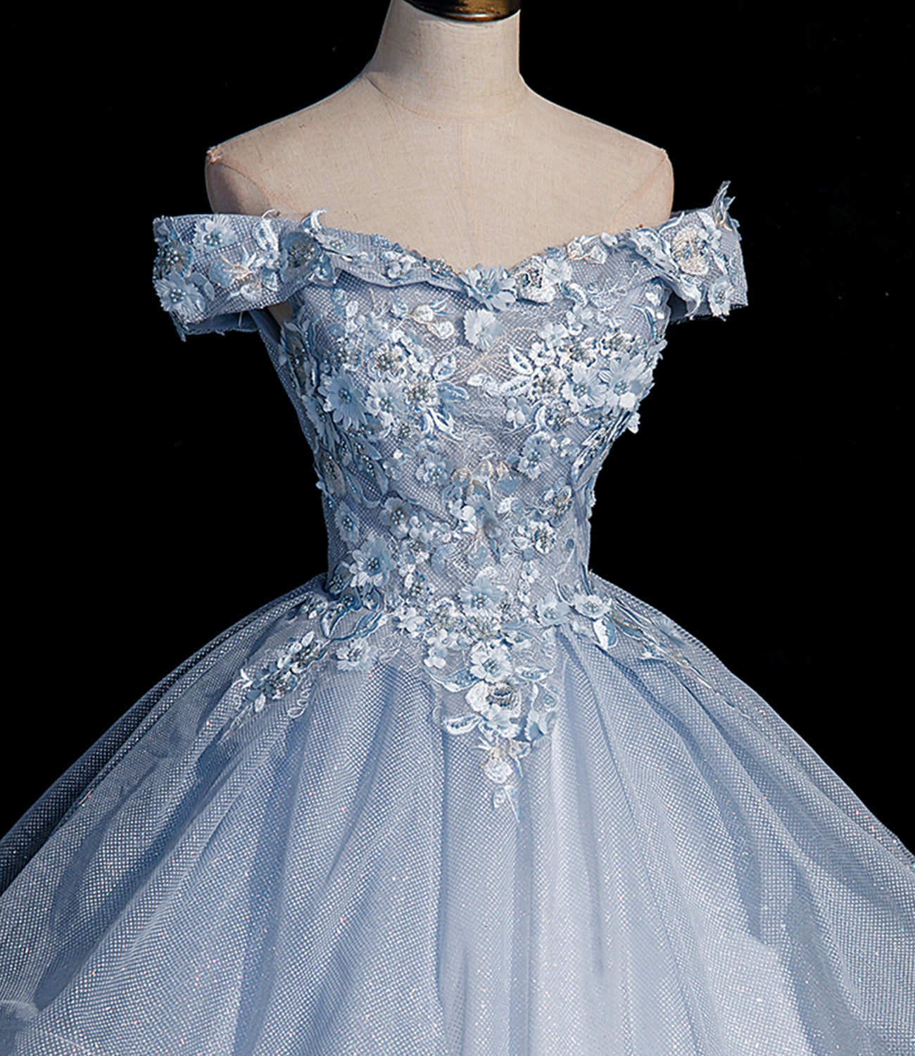 Blue tulle lace long ball gown dress formal dresses  10475