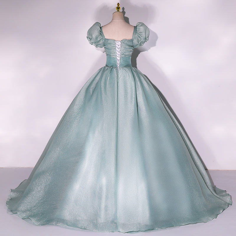 Green tulle long ball gown dress A line formal gown  10348