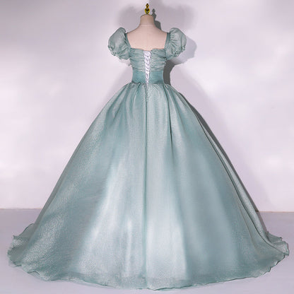 Green tulle long ball gown dress A line formal gown  10348