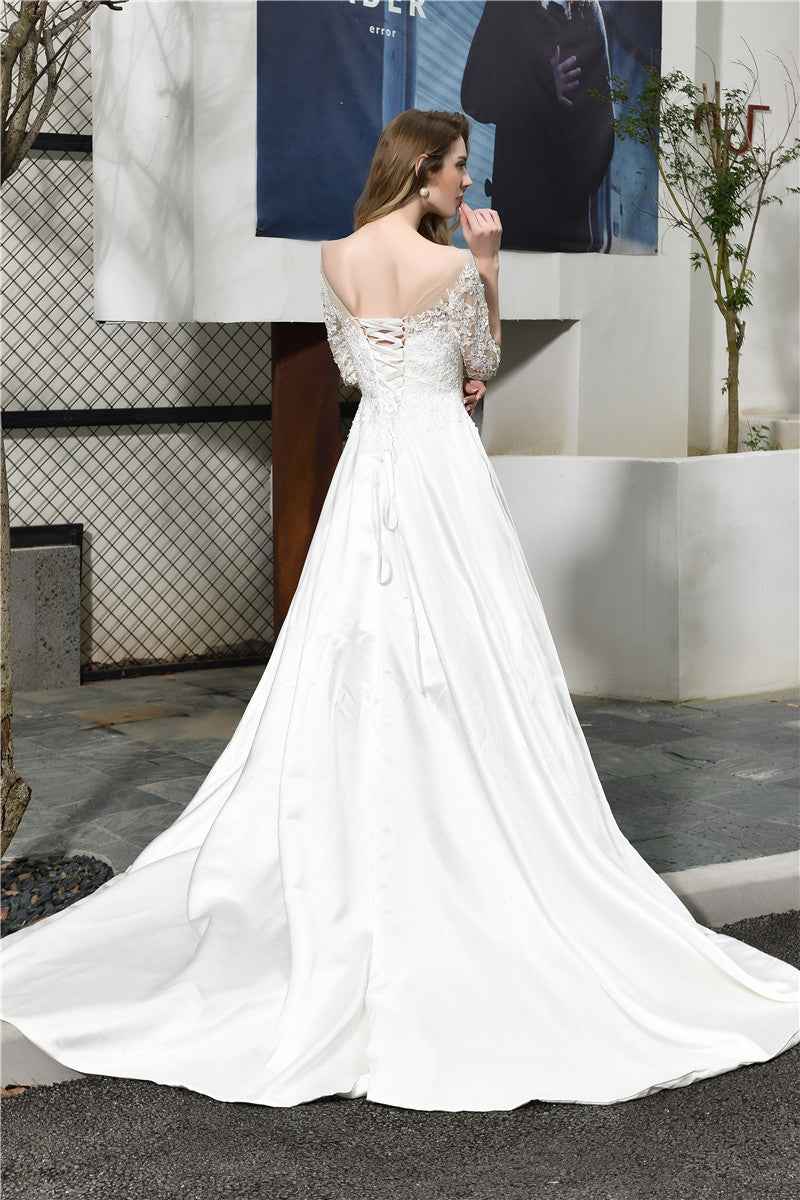 Princess Half Sleeves White Wedding Dress