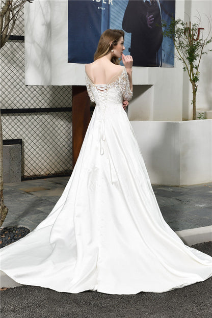 Princess Half Sleeves White Wedding Dress