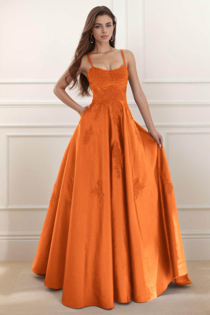 A-Line Floor Length Satin Prom Dress CS0458