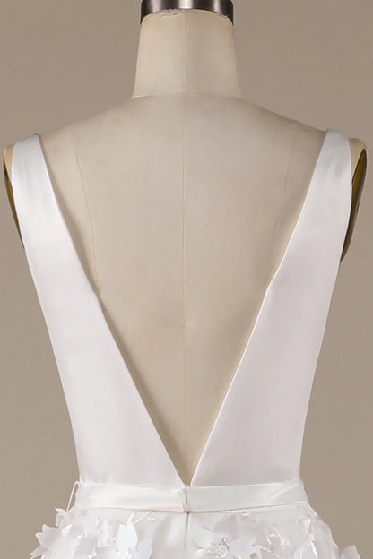 Aimishang Ivory A-Line V-Neck Wedding Dress with 3D Flowers
