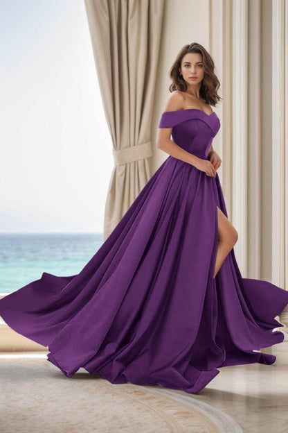 A-Line Court Train Satin Prom Dress CS0405