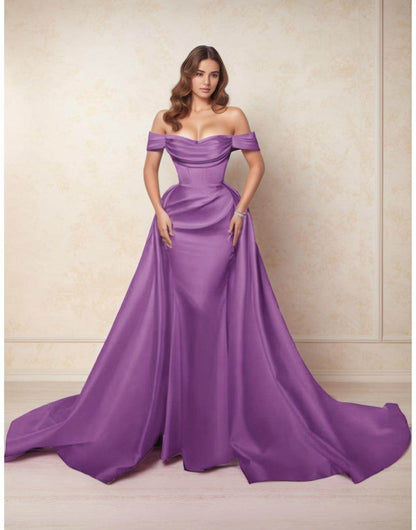 A-Line Chapel Train Satin Prom Dress CS0416