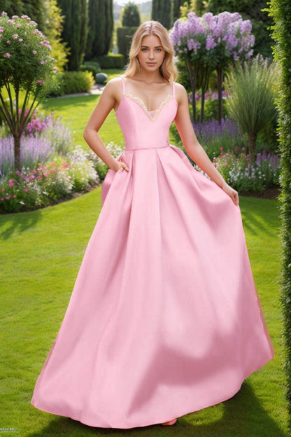 A-Line Floor Length Satin Prom Dress CS0451