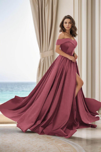 A-Line Court Train Satin Prom Dress CS0405