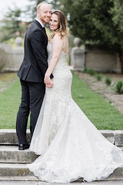 Strapless Mermaid White Lace Wedding Dress