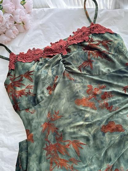 Vintage Embroidery Sheath Prom Floral Applique Evening Gown Spaghetti Strap Party Dress Ankle Length Formal Dress HZ1024