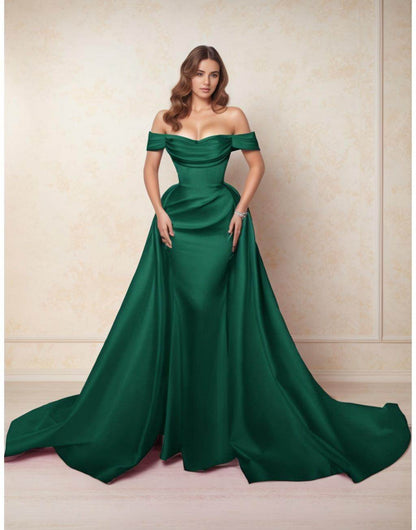 A-Line Chapel Train Satin Prom Dress CS0416