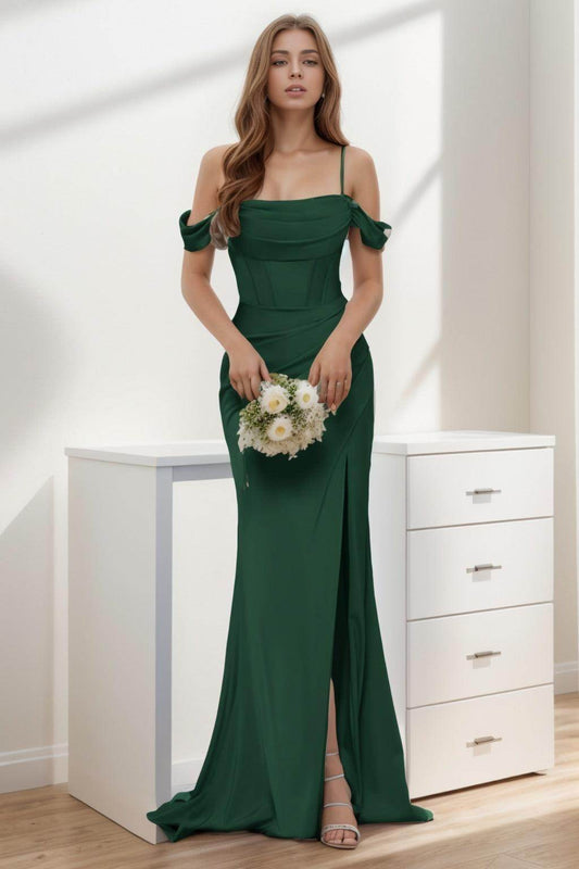 Trumpet-Mermaid Sweep-Brush Train Silk-Like Prom Dress CS0399
