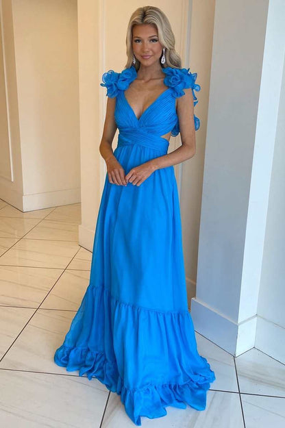 Magenta Ruffles Lace-Up Back A-Line Prom Dress