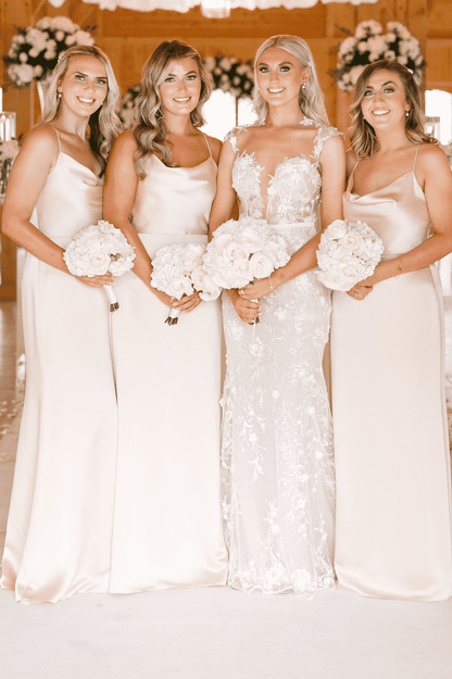 Champagne Cowl Neck Spaghetti Strap Long Dress