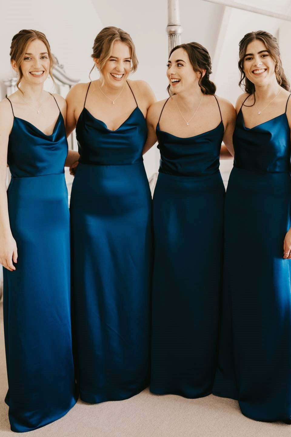 Champagne Cowl Neck Spaghetti Strap Long Dress