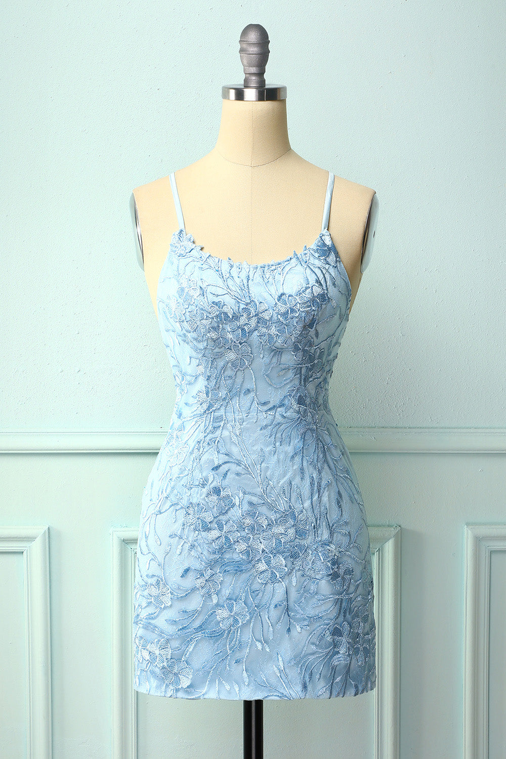Red Floral Appliques Lace-Up Bodycon Cocktail Dress