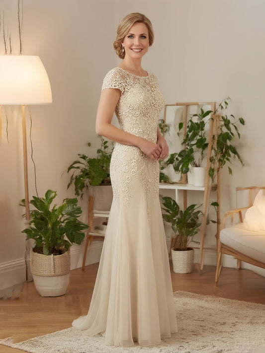 Elegant 3/4-Lengthckline Floor Length Fitted Dress Champagne