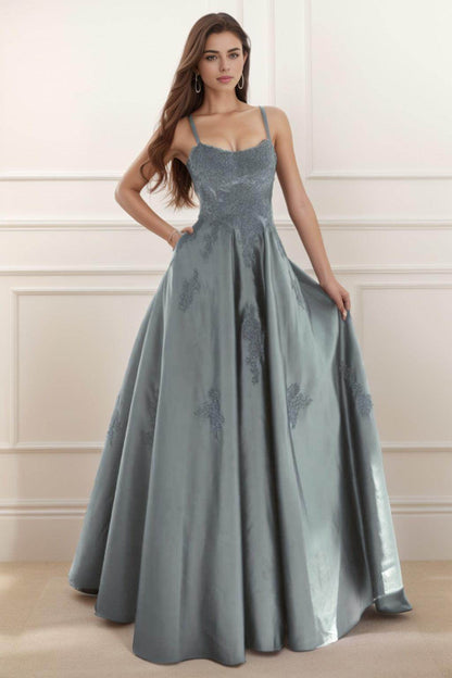 A-Line Floor Length Satin Prom Dress CS0458