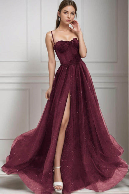 A-Line Sweep-Brush Train Tulle Prom Dress CS0439