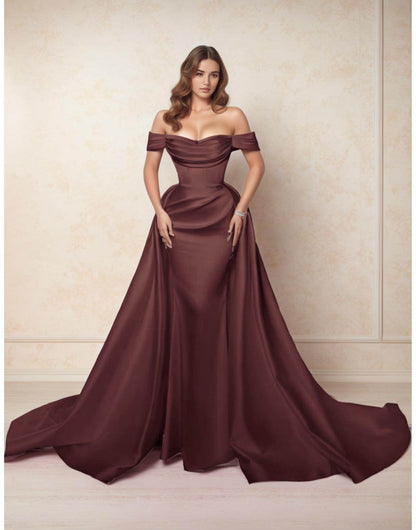 A-Line Chapel Train Satin Prom Dress CS0416