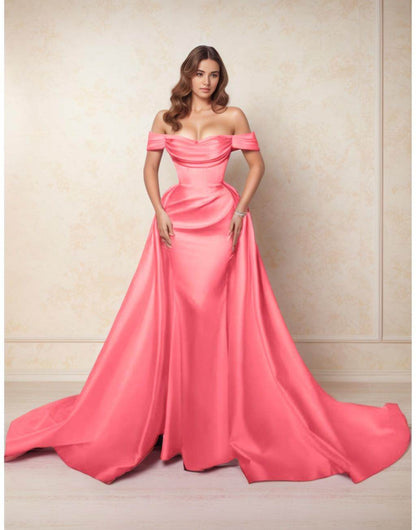A-Line Chapel Train Satin Prom Dress CS0416