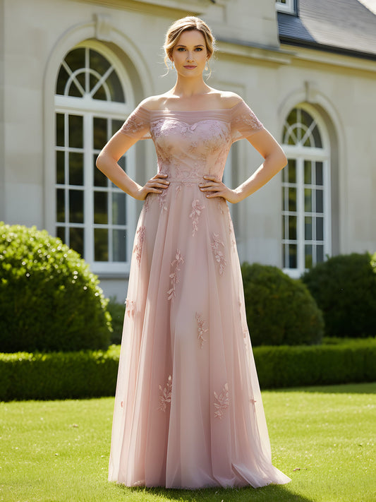 Evening Formal Dress with Illusion Bodice Dusty Rose