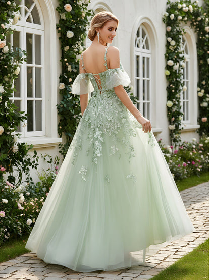 Illusion V-Neck Dress with Off-the-Shoulder Flutter Sleeves Dusty Sage