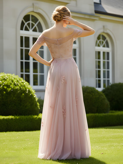 Evening Formal Dress with Illusion Bodice Dusty Rose