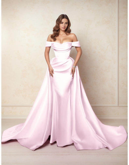 A-Line Chapel Train Satin Prom Dress CS0416