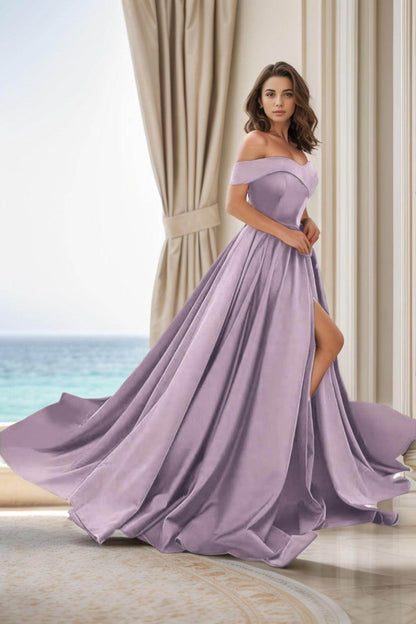 A-Line Court Train Satin Prom Dress CS0405