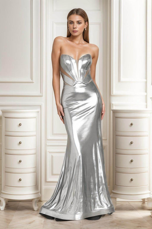 Trumpet-Mermaid Sweep-Brush Train Hot Stamping Cloth Prom Dress CS0478