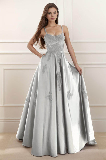 A-Line Floor Length Satin Prom Dress CS0458
