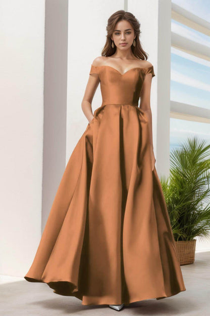 A-Line Floor Length Satin Prom Dress CS0408