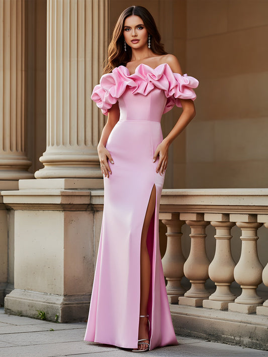 Fitted Mermaid Evening Dress with High Side Slit Candy Pink