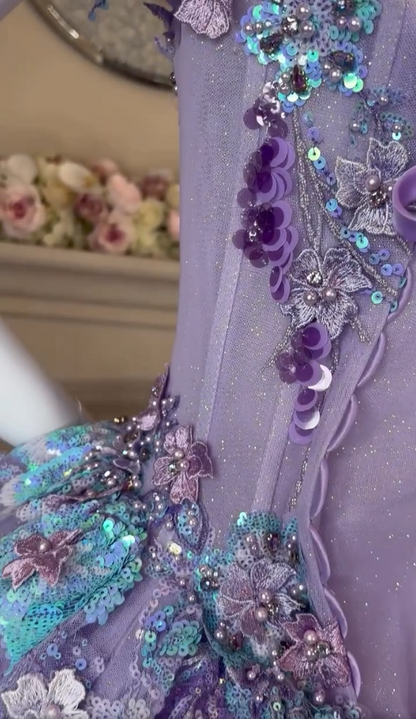Vintage Lilac Sequin Sweetheart Off-the-shoulder Sweet 16 Quinceanera A-Line Floor-length Prom Dress Birthday Dress Evening Dress Ball Gown HZ1024