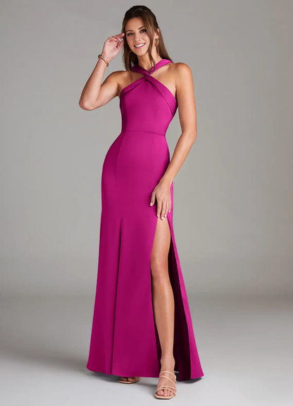 A-line pleated satin bridesmaid dress - Jimiss Dress