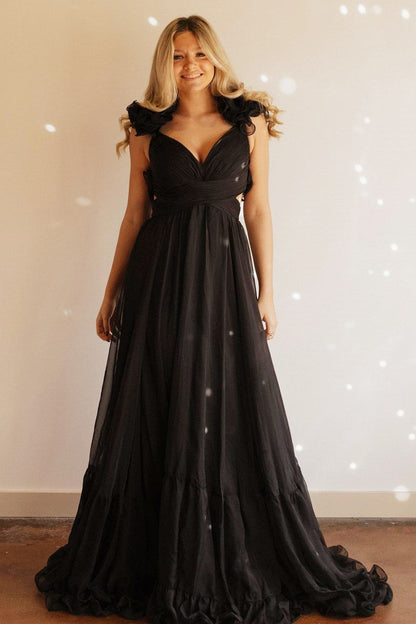 Magenta Ruffles Lace-Up Back A-Line Prom Dress