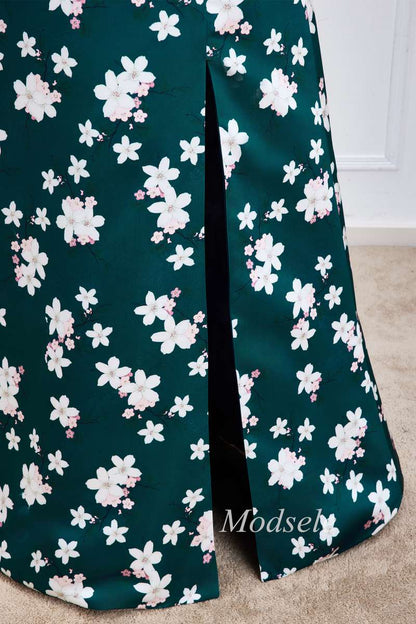 Emerald Print Square Neck Maxi Dress with Slit