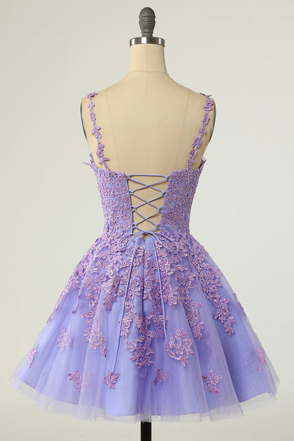 Lavender Appliques V-Neck A-Line Short Cocktail Dress