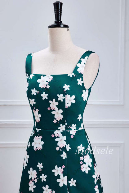 Emerald Print Square Neck Maxi Dress with Slit