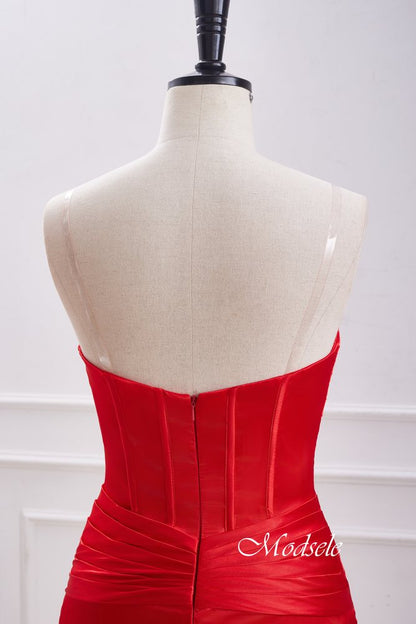 Red Strapless Keyhole Satin Sleeveless Bodycon Homecoming Dress