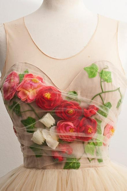 Tulle Short Homecoming Dress A-Line Scoop with 3D Florals c2708