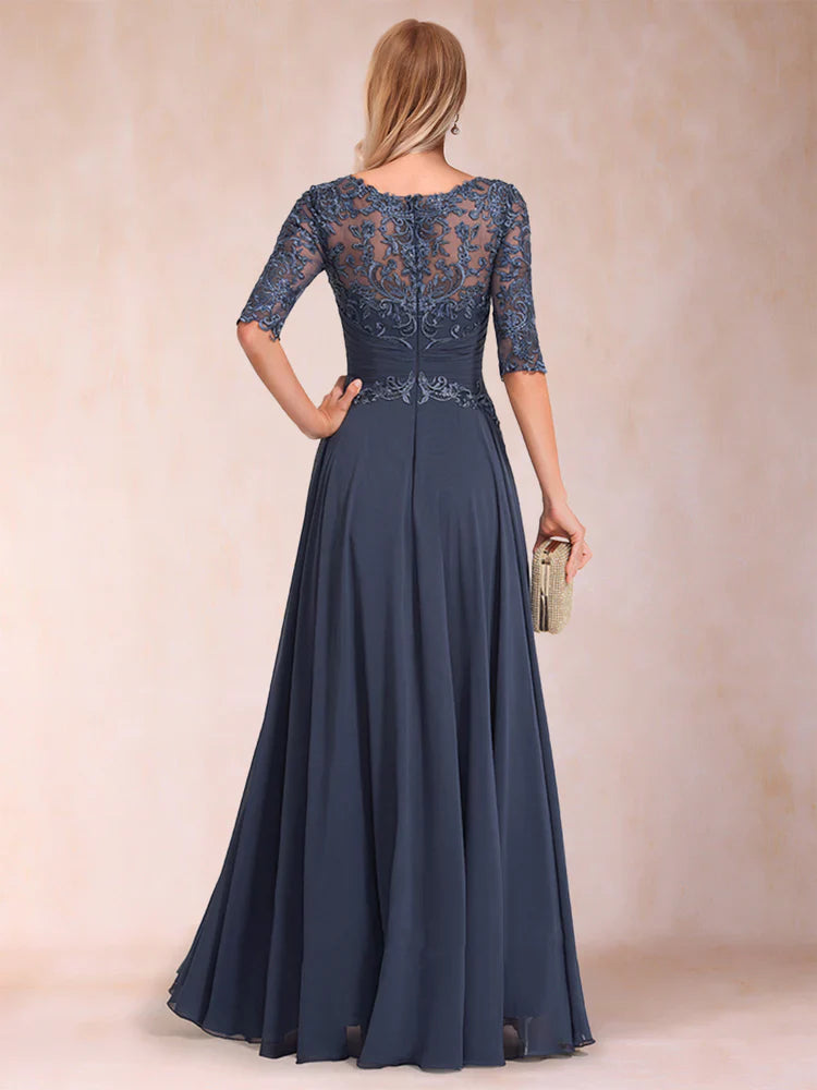 A-character princess mopping half sleeved low round neck mother of the bride dress