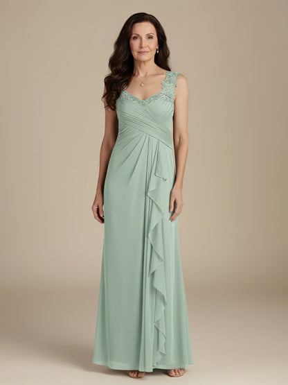 A-Line Sweetheart Neck Pleated Lace Ruffles Dress Mint Green