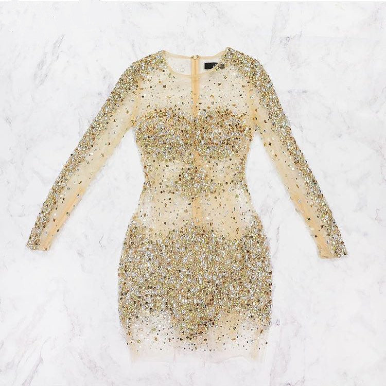 Sheer Homecoming Dresses Beaded Long Sleeves