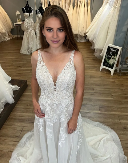 Aimishang Wedding Dress Pretty A-Line V-Neck Tulle With Appliques And Beading