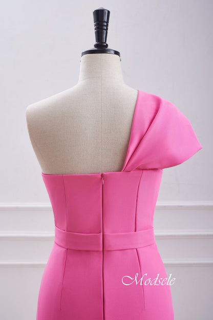 One Shoulder Twist Knot Hot Pink Tight Homecoming Dress