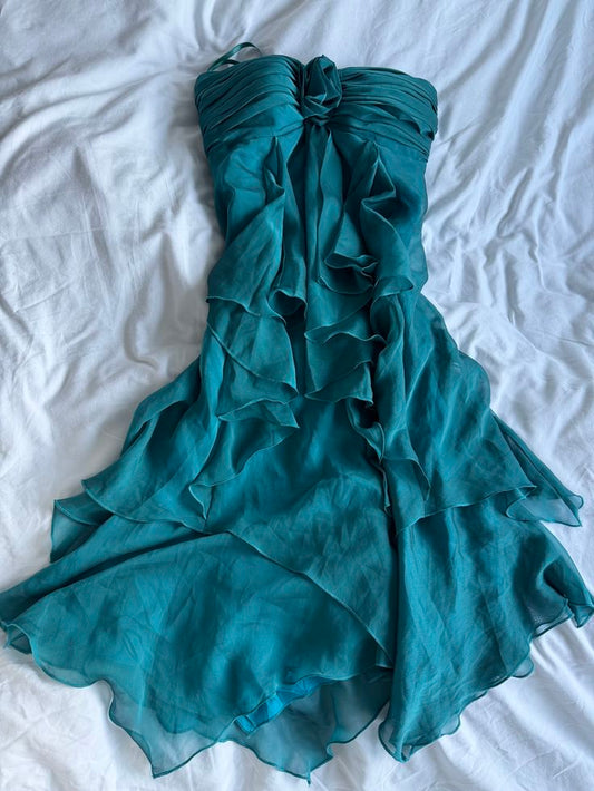 Retro Short Strapless Layered Chiffon Evening Dress gh7000